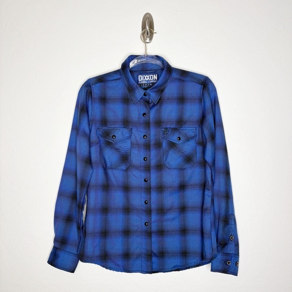 Dixxon Pennywise Flannel Shirt Women’s Medium Blue Black Plaid Pearl Snap Button - Picture 2 of 9